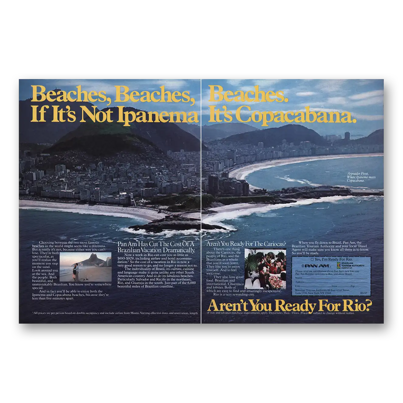 1983 Pan Am Print Ad | Copacabana