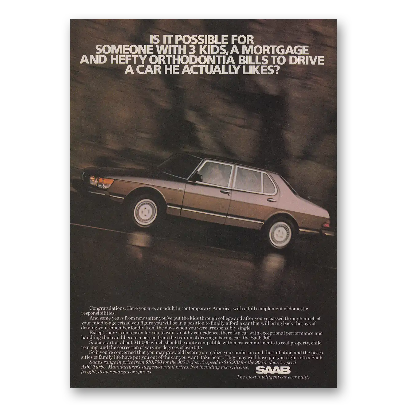 1983 Saab Print Ad | Possible For Someone With 3 Kids