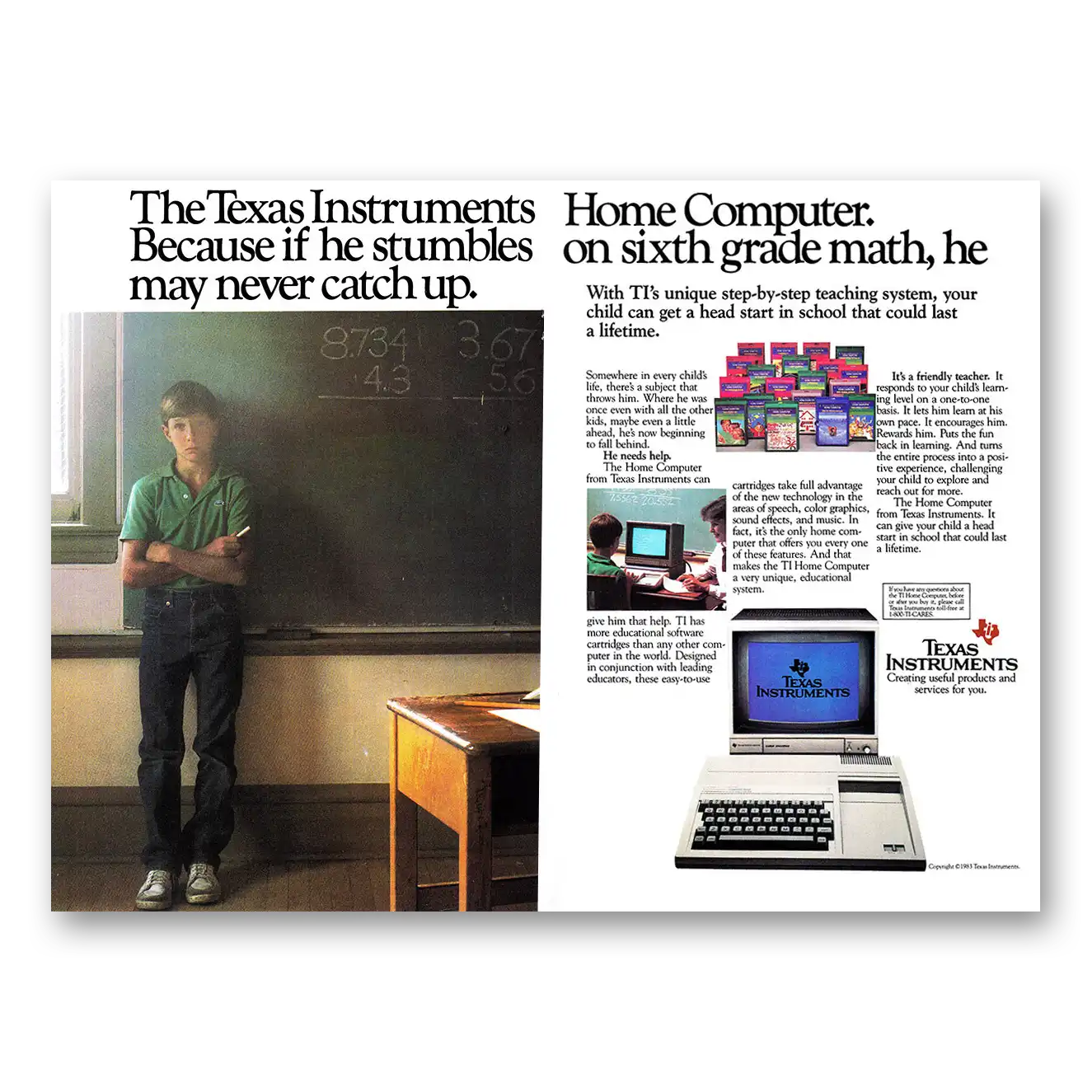 1983 Texas Instruments Home Computer Print Ad | He Stumbles