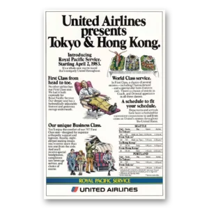 1983 United Airlines Print Ad | Tokyo Hong Kong