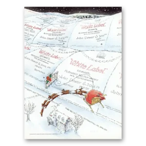 1984 Dewars White Label Print Ad | Santa Sleigh
