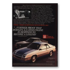 1984 Dodge Charger Print Ad | Become Legend