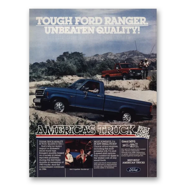 1984 Ford Ranger Print Ad | Tough Unbeaten Quality