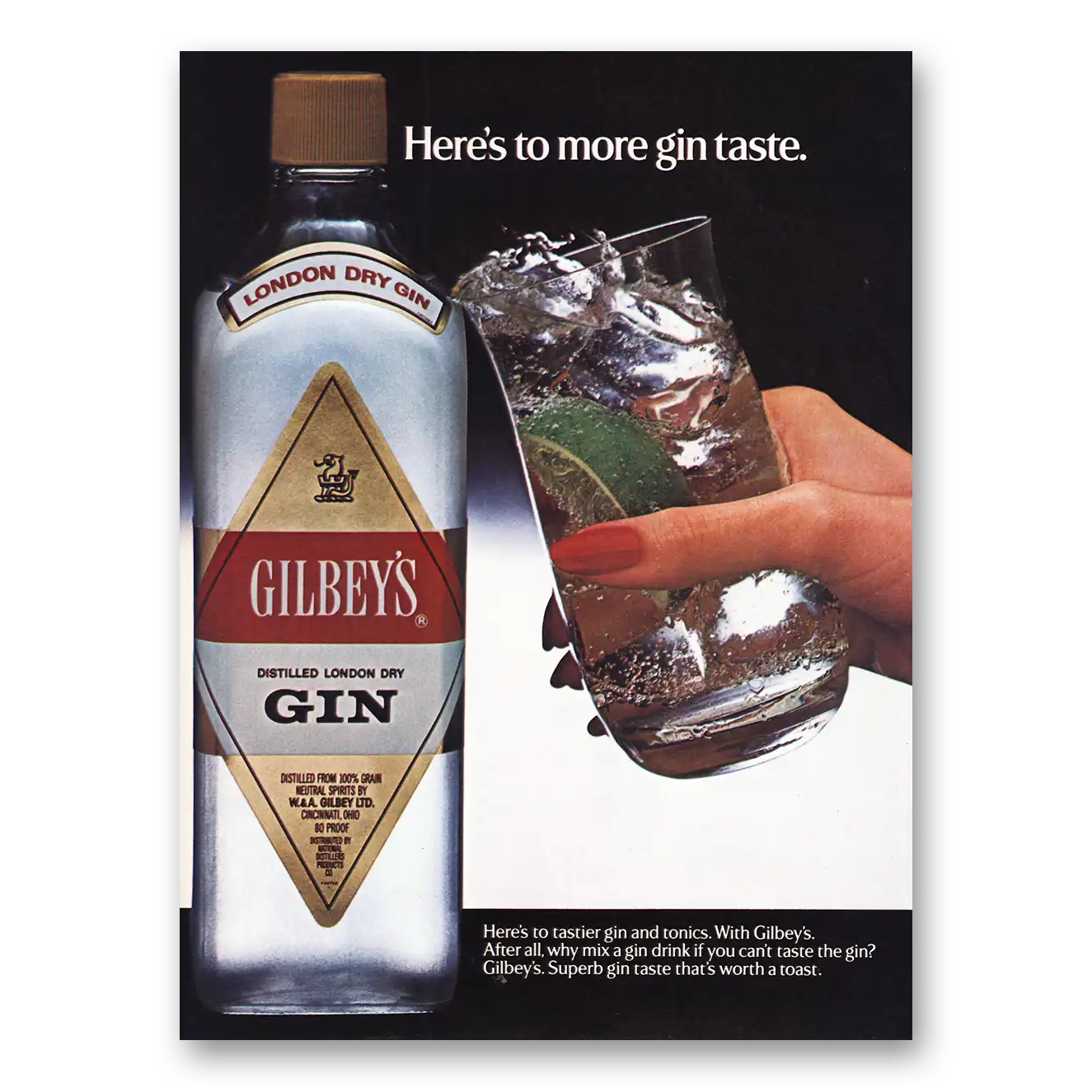 1984 Gilbeys Gin Print Ad | More Gin Taste