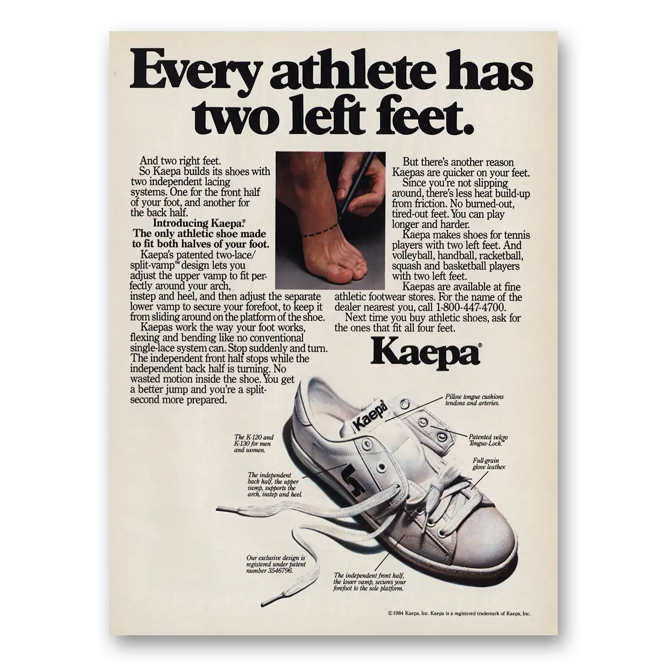 1984 Kaepa Shoes Print Ad | Athlete Two Left Feet