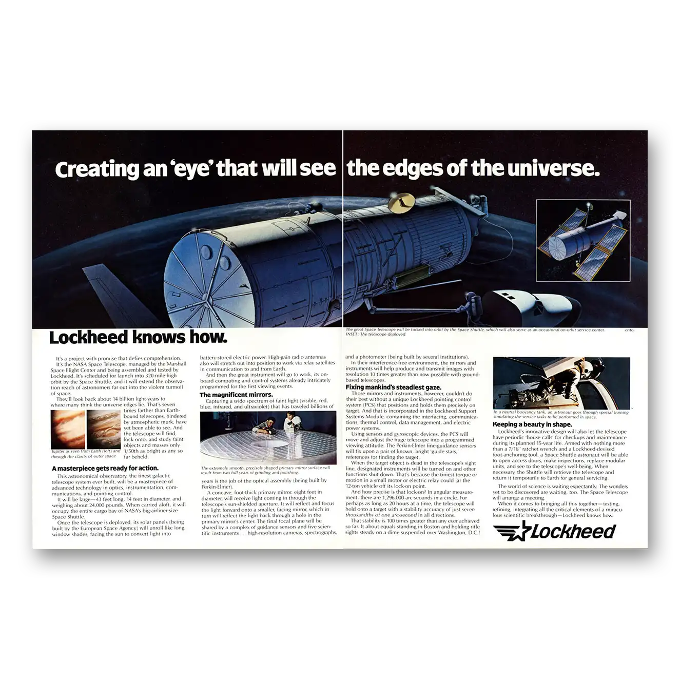 1984 Lockheed Space Telescope Print Ad | See Universe
