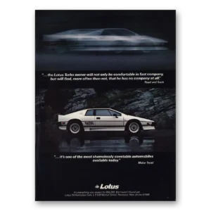 1984 Lotus Cars Print Ad | Turbo Comfortable