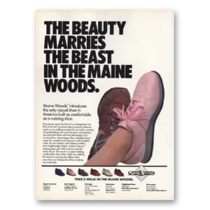 1984 Maine Woods Shoes Print Ad | Beauty Marries Beast