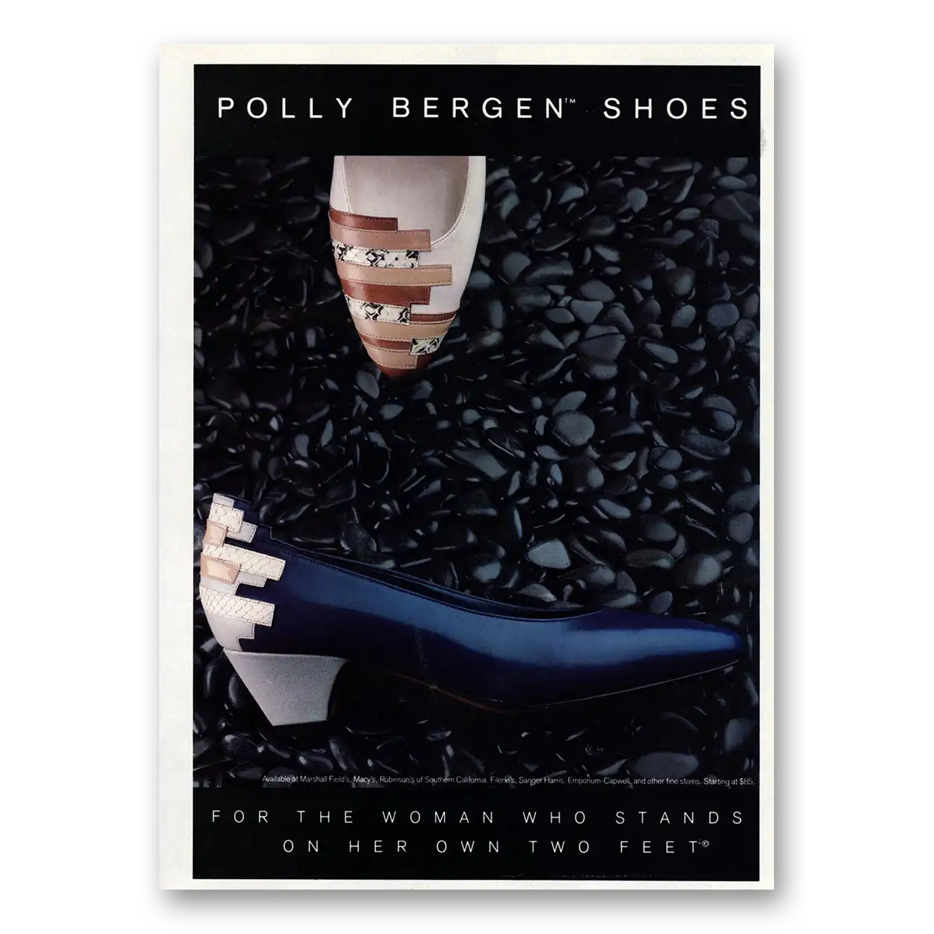 1984 Polly Bergen Shoes Print Ad | Woman Stands