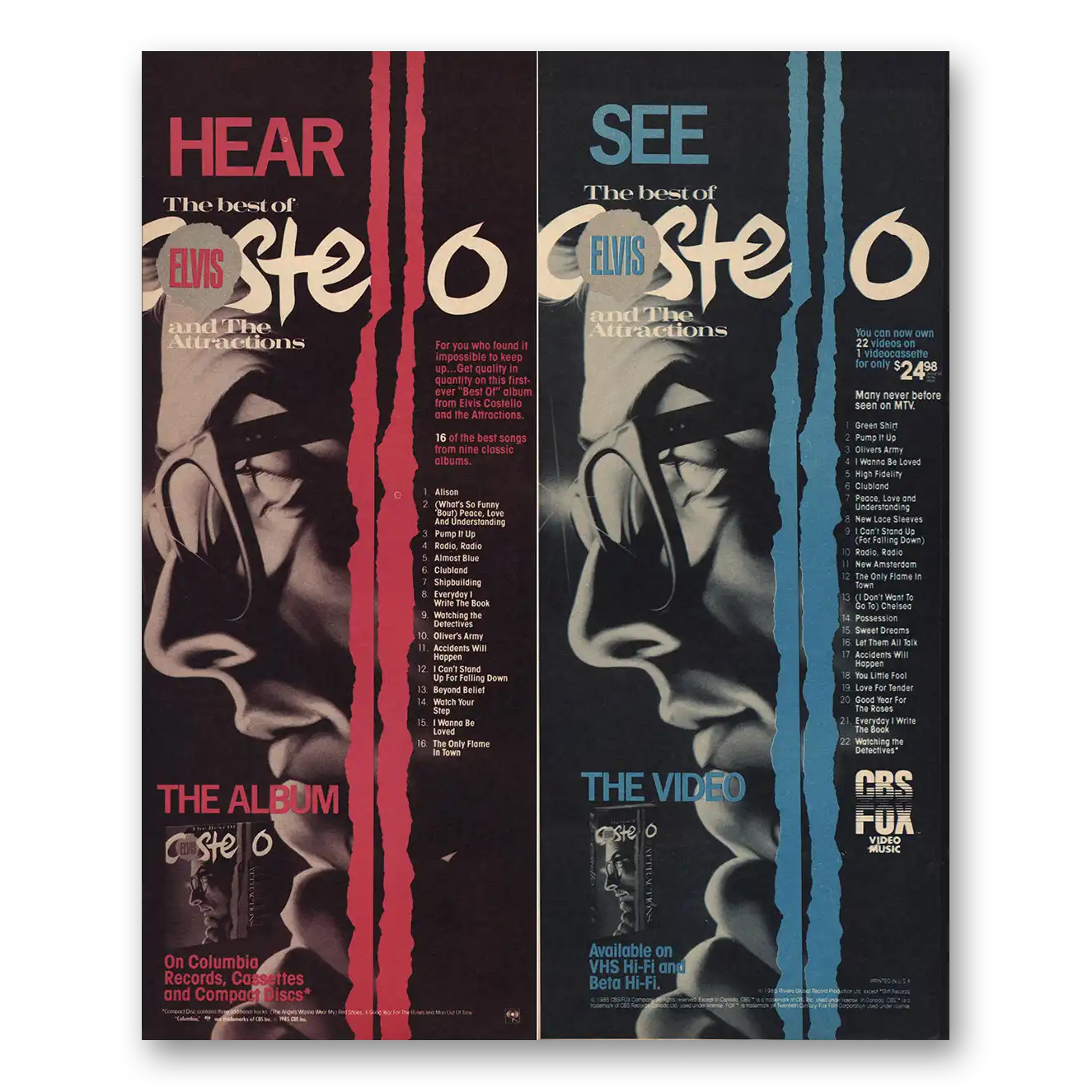 1985 Elvis Costello Promo Print Ad | See Hear