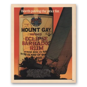 1985 Mount Gay Rum Print Ad | Eclipse Barbados Rum Worth Paying Price For