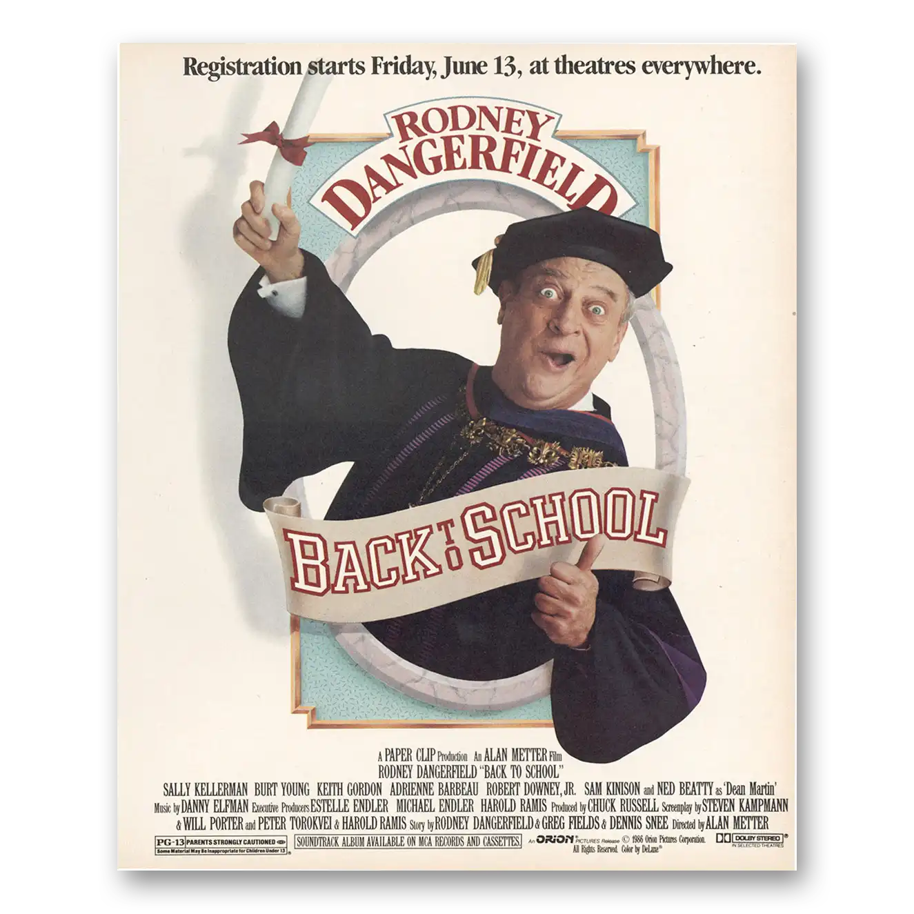 1986 Back to School Movie Promo Print Ad | Rodney Dangerfield
