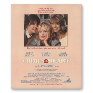 1986 Crimes of the Heart Movie Promo Print Ad | Diane Keaton