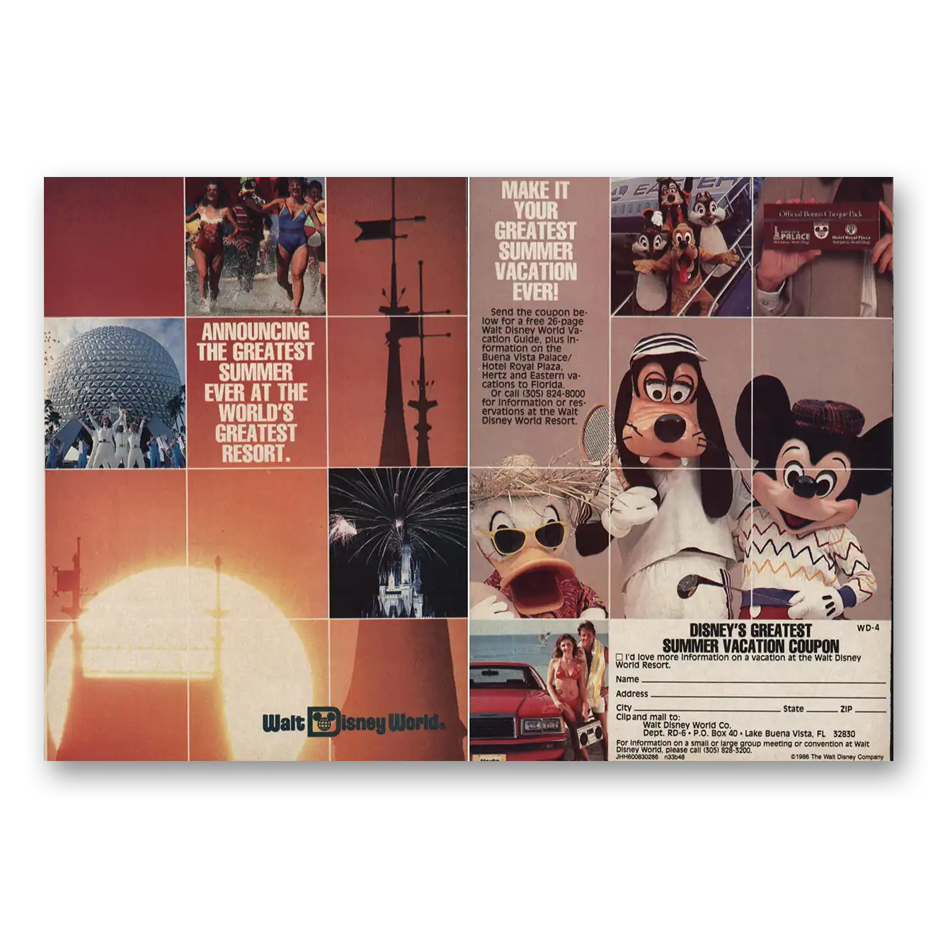 1986 Walt Disney World Print Ad | Greatest Summer