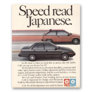 1986 Dodge Colt Print Ad | Speed Read