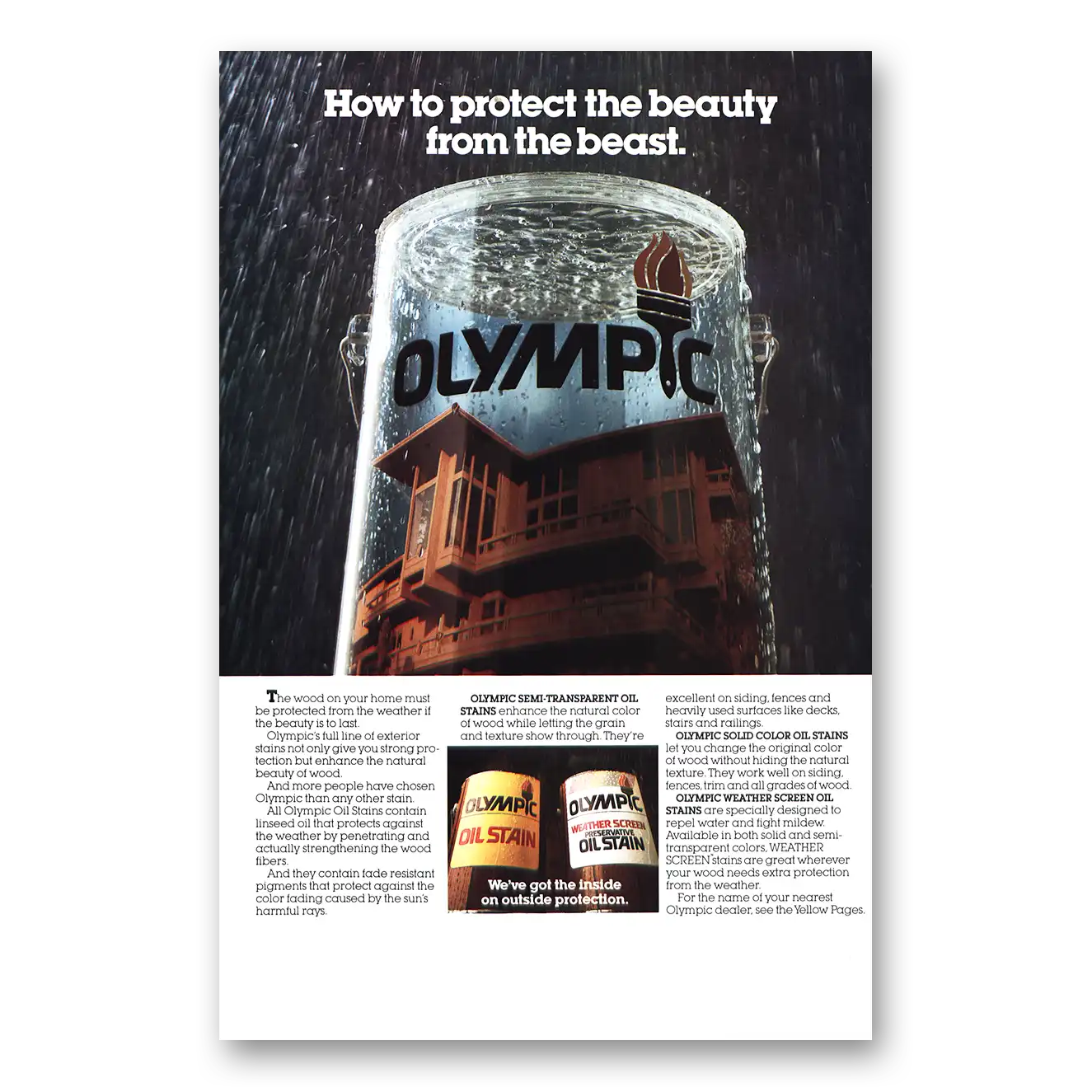 1986 Olympic Stain Print Ad | Protect Beauty