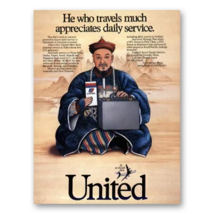 1986 United Airlines Print Ad | He Who Travels