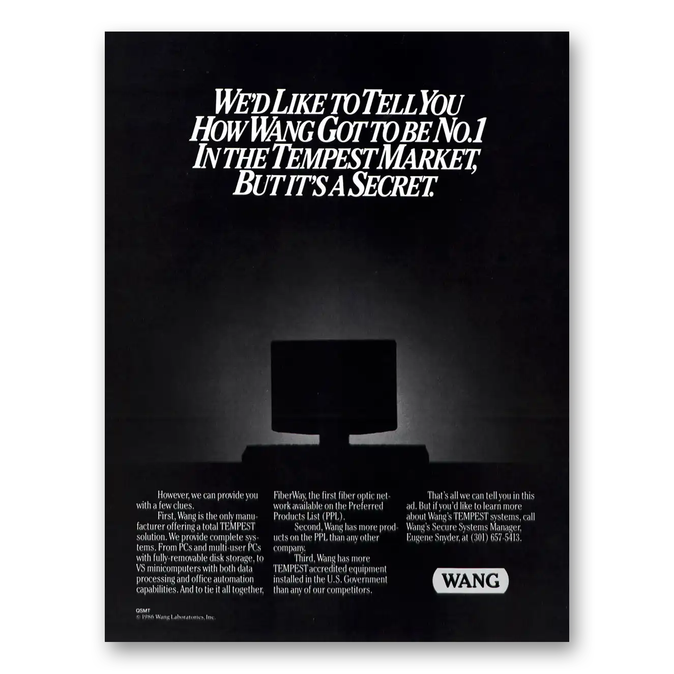 1986 Wang Computers Print Ad | Tempest Market