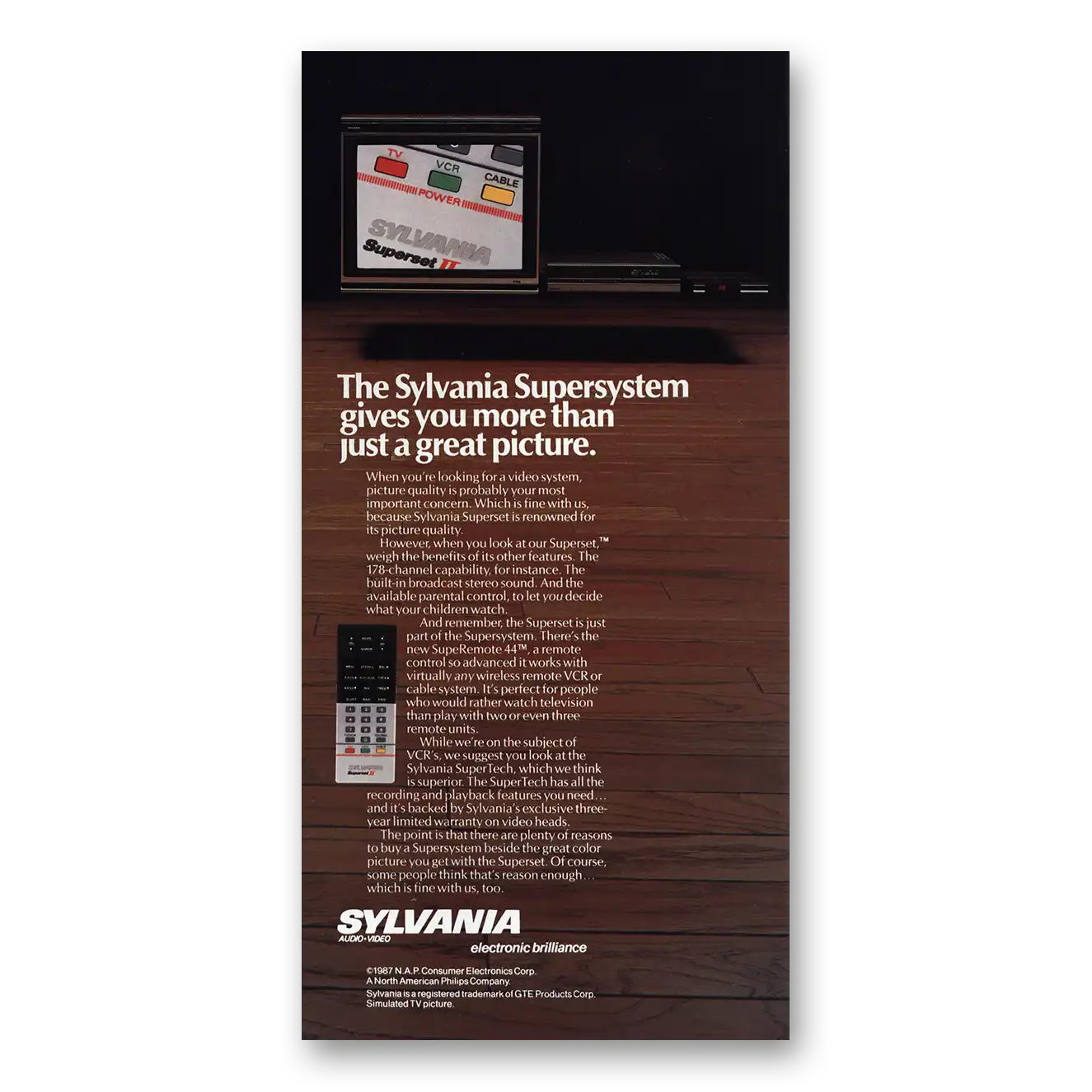1987 Sylvania Televisions Print Ad | Supersystem Gives You More