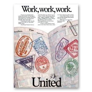 1987 United Airlines Print Ad | Work Visa Stamps