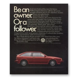 1986 Volkswagen Scirocco Print Ad | Owner Follower