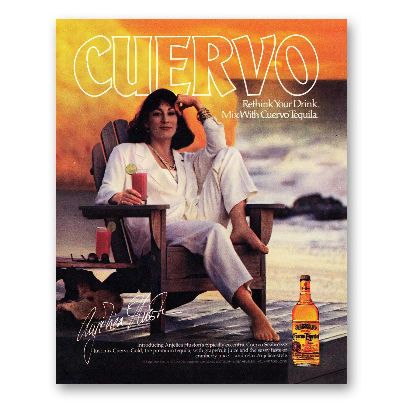 1988 Cuervo Print Ad | Anjelica Huston