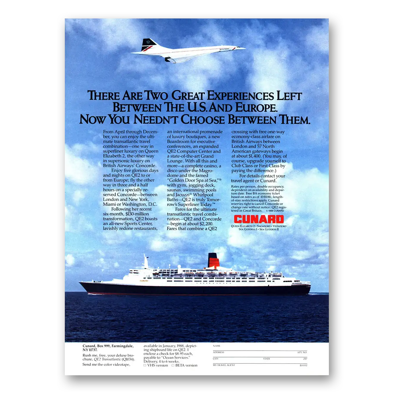 1988 Cunard Print Ad | Concorde
