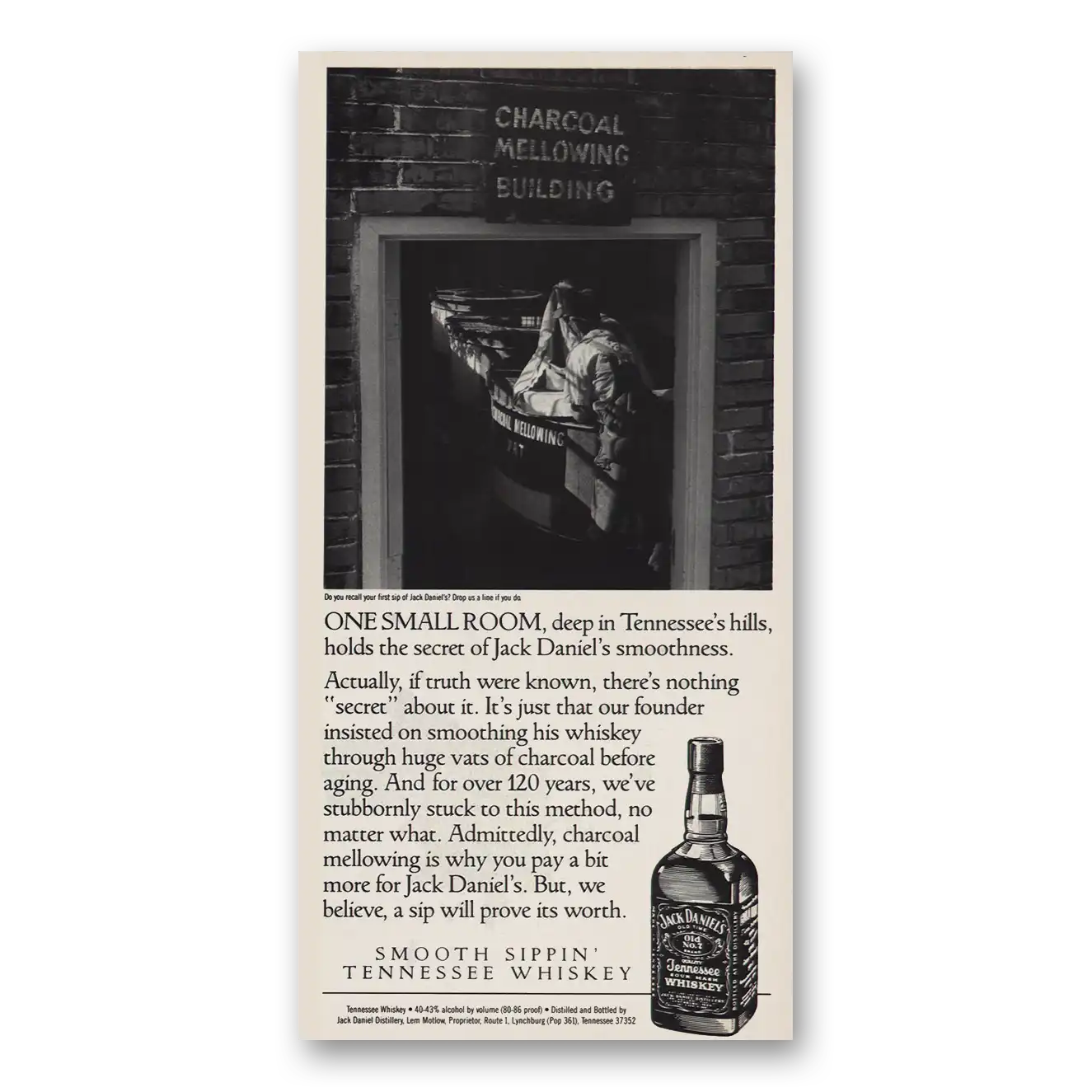 1988 Jack Daniels Print Ad | Charcoal Mellowing