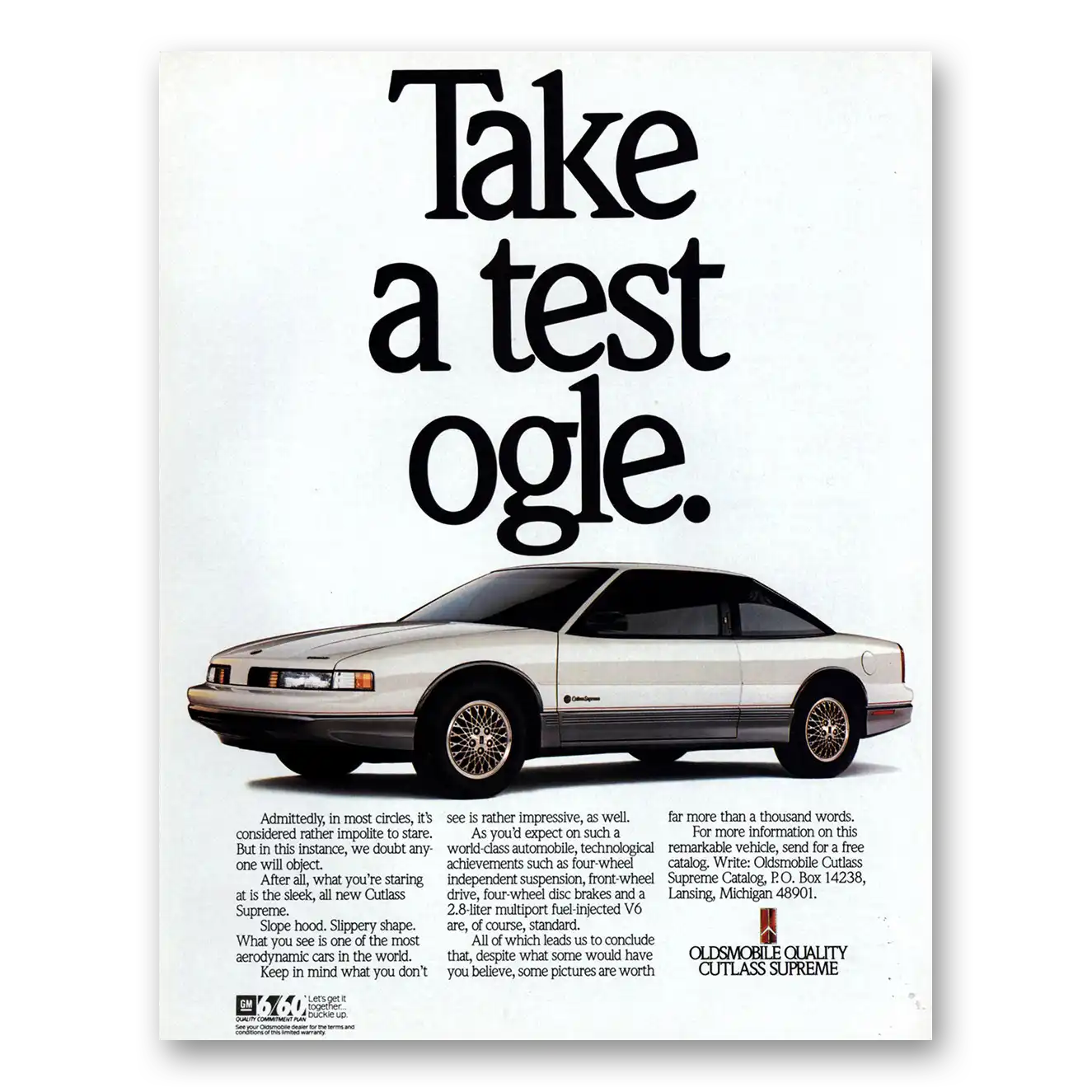 1988 Oldsmobile Cutlass Print Ad | Take Test Ogle