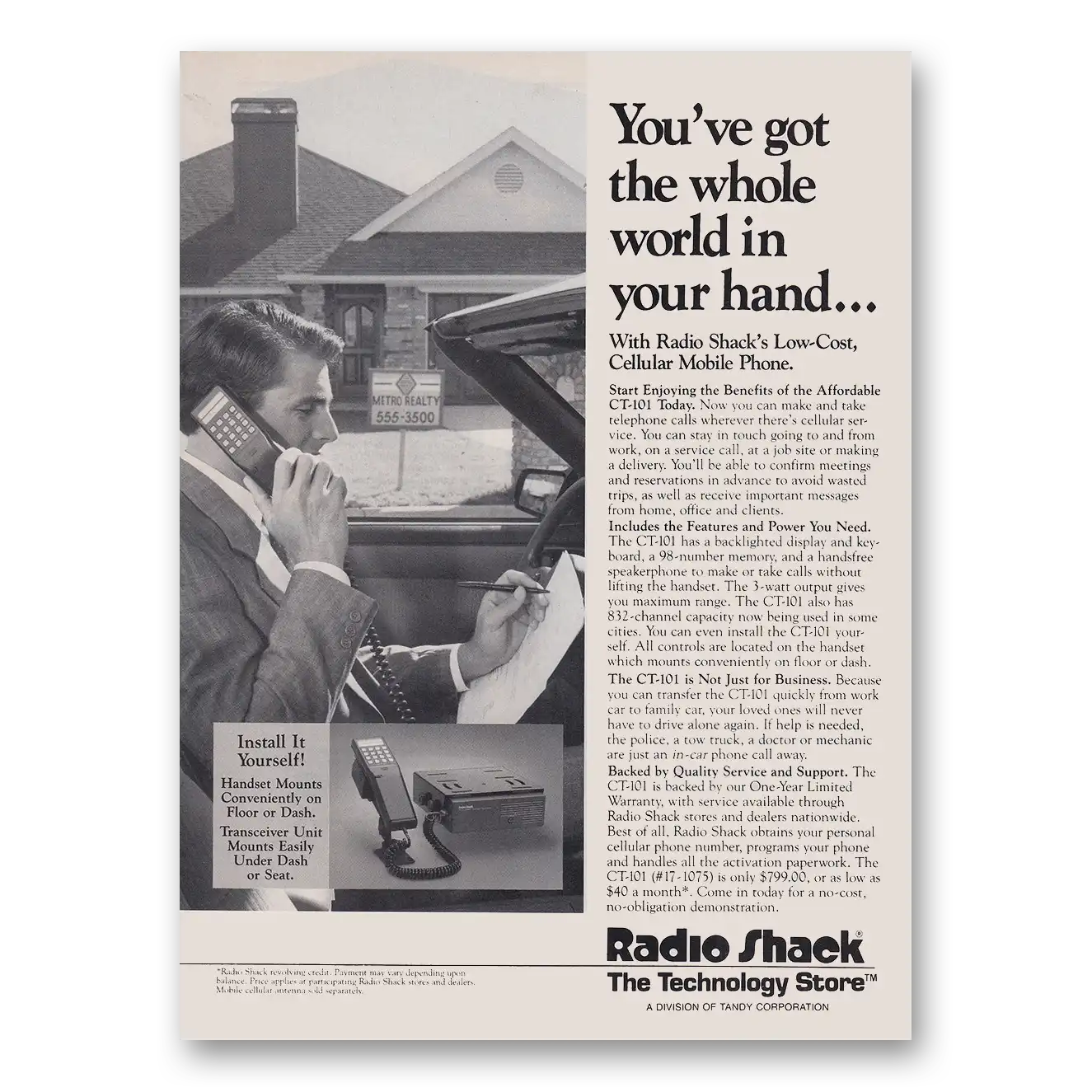 1988 Radio Shack Cellular Mobile Phone Print Ad | Got Whole World