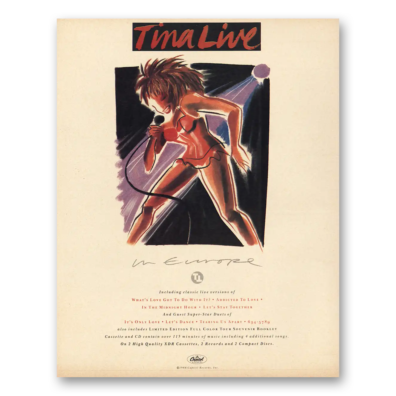1988 Tina Turner Promo Print Ad | Live Europe