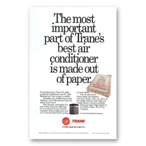 1988 Trane Air Condioning Print Ad | 10 Year Warranty