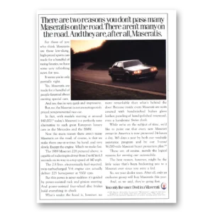 1989 Maserati Print Ad | Two Reasons Why