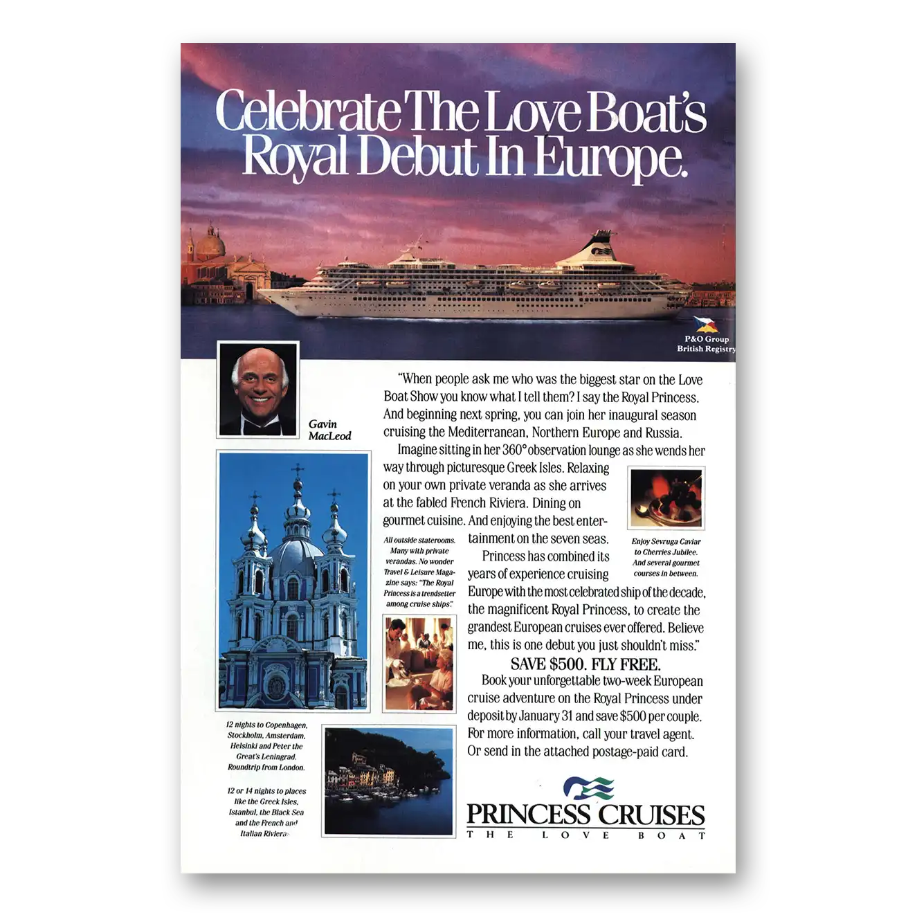 1989 Princess Cruises Print Ad | Love Boat Royal Debut