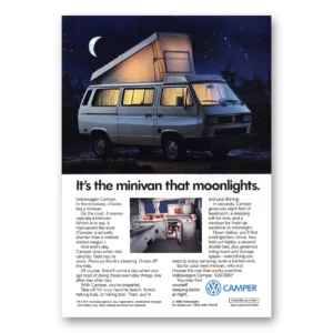 1990 Volkswagen Camper Print Ad | Minivan Moonlights