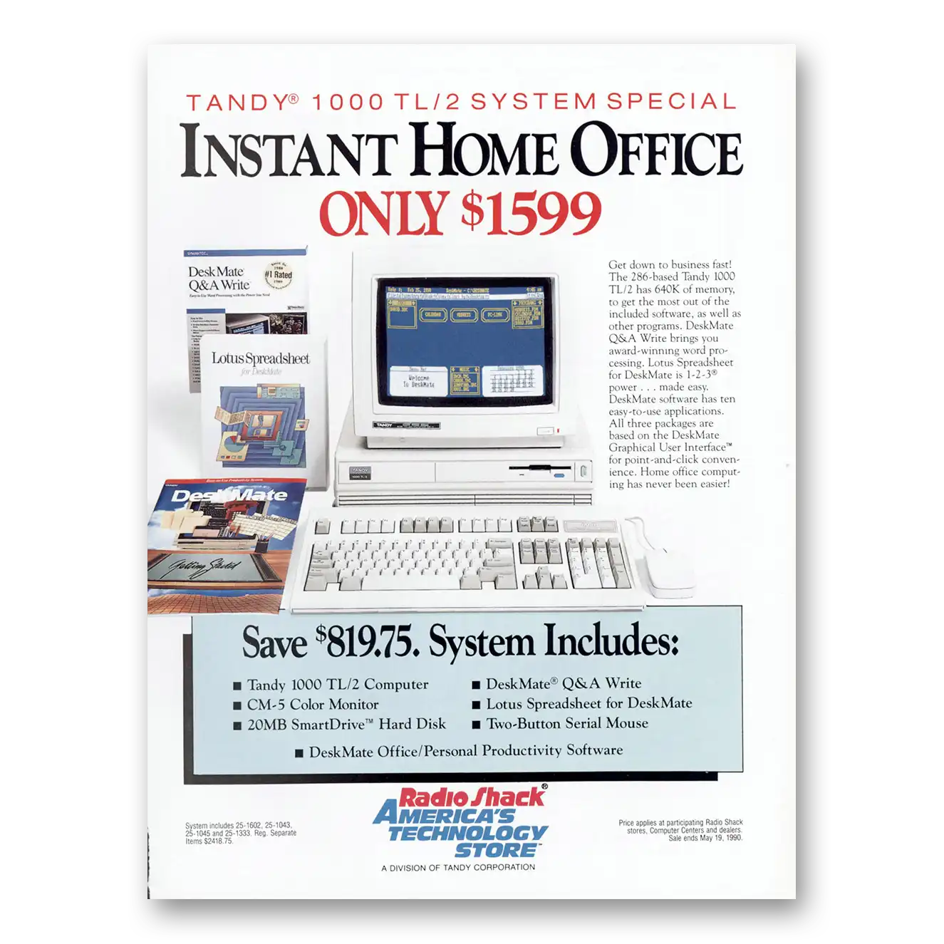 1990 Tandy Computer Print Ad | Home Office