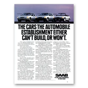 1991 Saab Print Ad | Cant Build Or Wont
