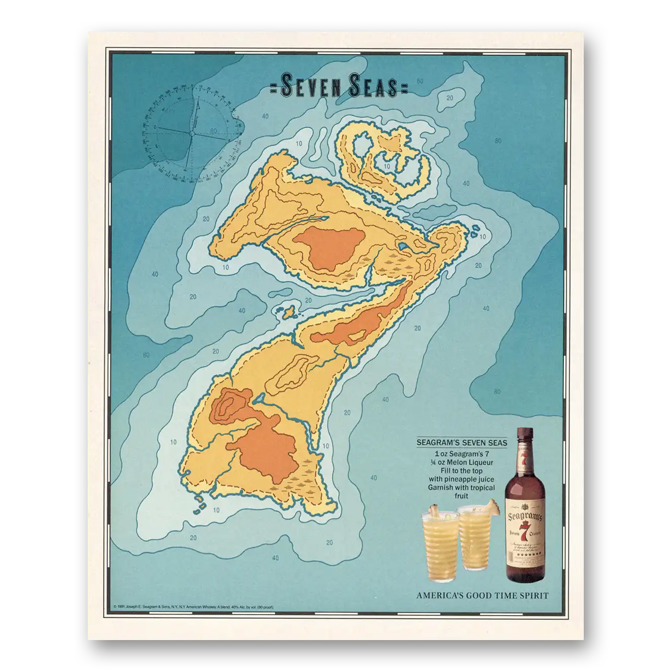 1991 Seagrams 7 Crown Whiskey Print Ad | Seven Seas