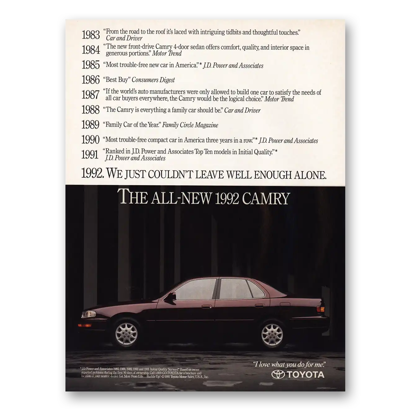 1992 Toyota Camry Print Ad | Enough Alone