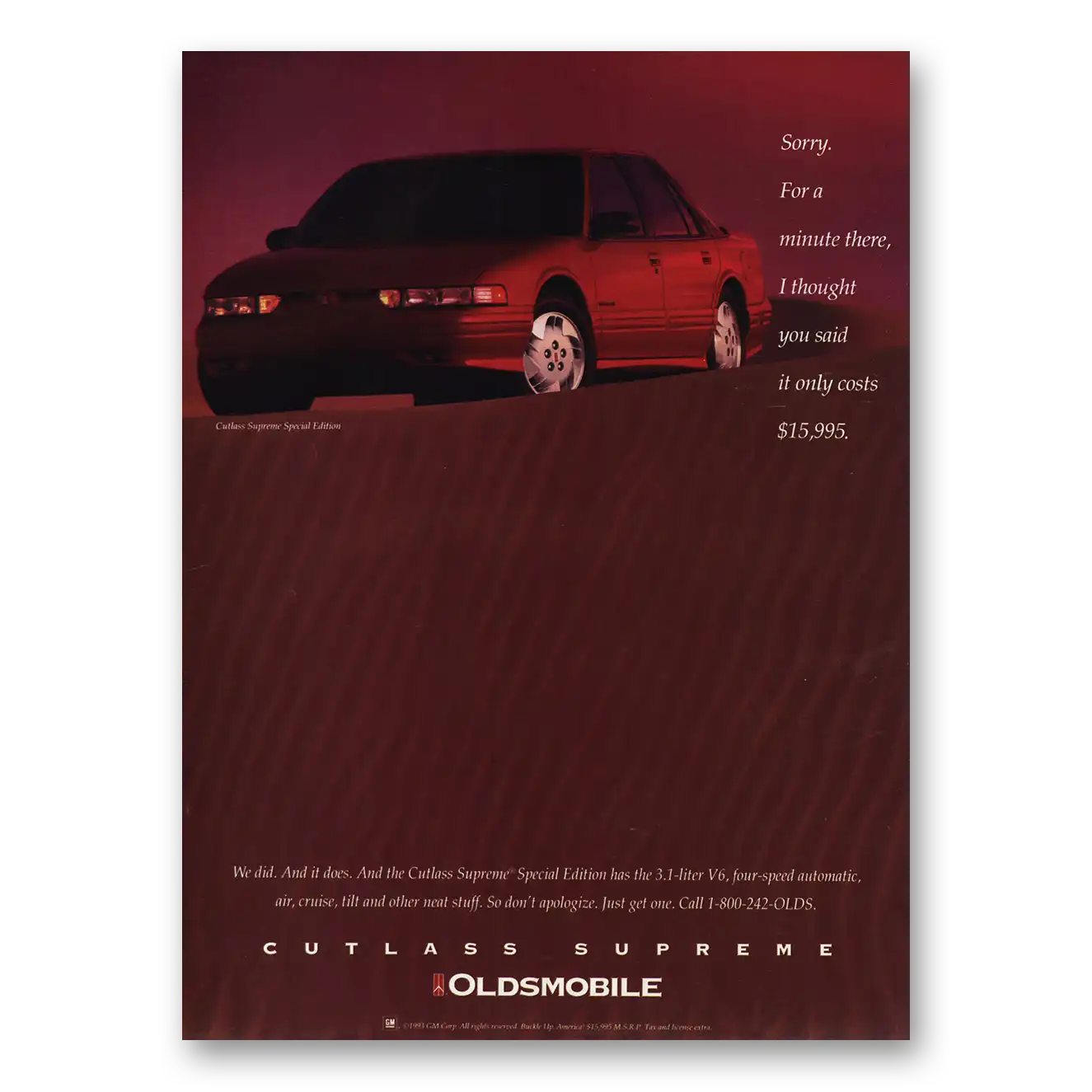 1993 Oldsmobile Cutlass Print Ad | Sorry