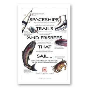 1993 State Farm Insurance Print Ad | Spaceships Trails Frisbees