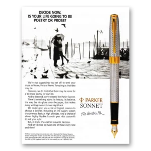 1994 Parker Sonnet Pen Print Ad | Decide Now Poetry Or Prose