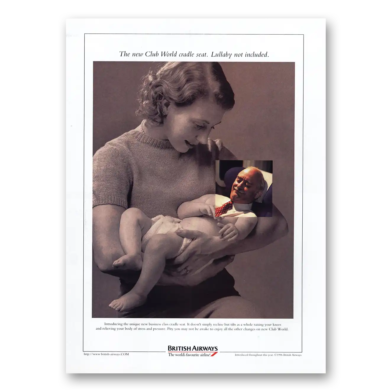 1996 British Airways BOAC Print Ad | Cradle Seat