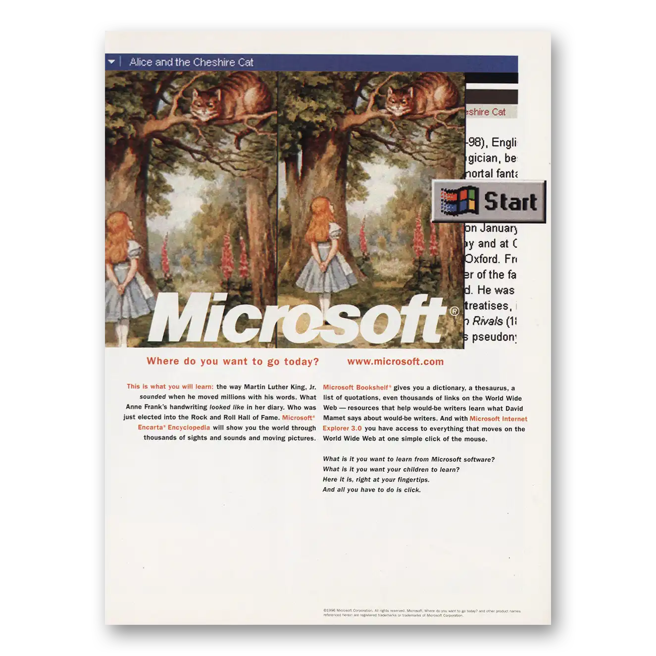 1997 Microsoft Print Ad | Alice And The Cheshire Cat
