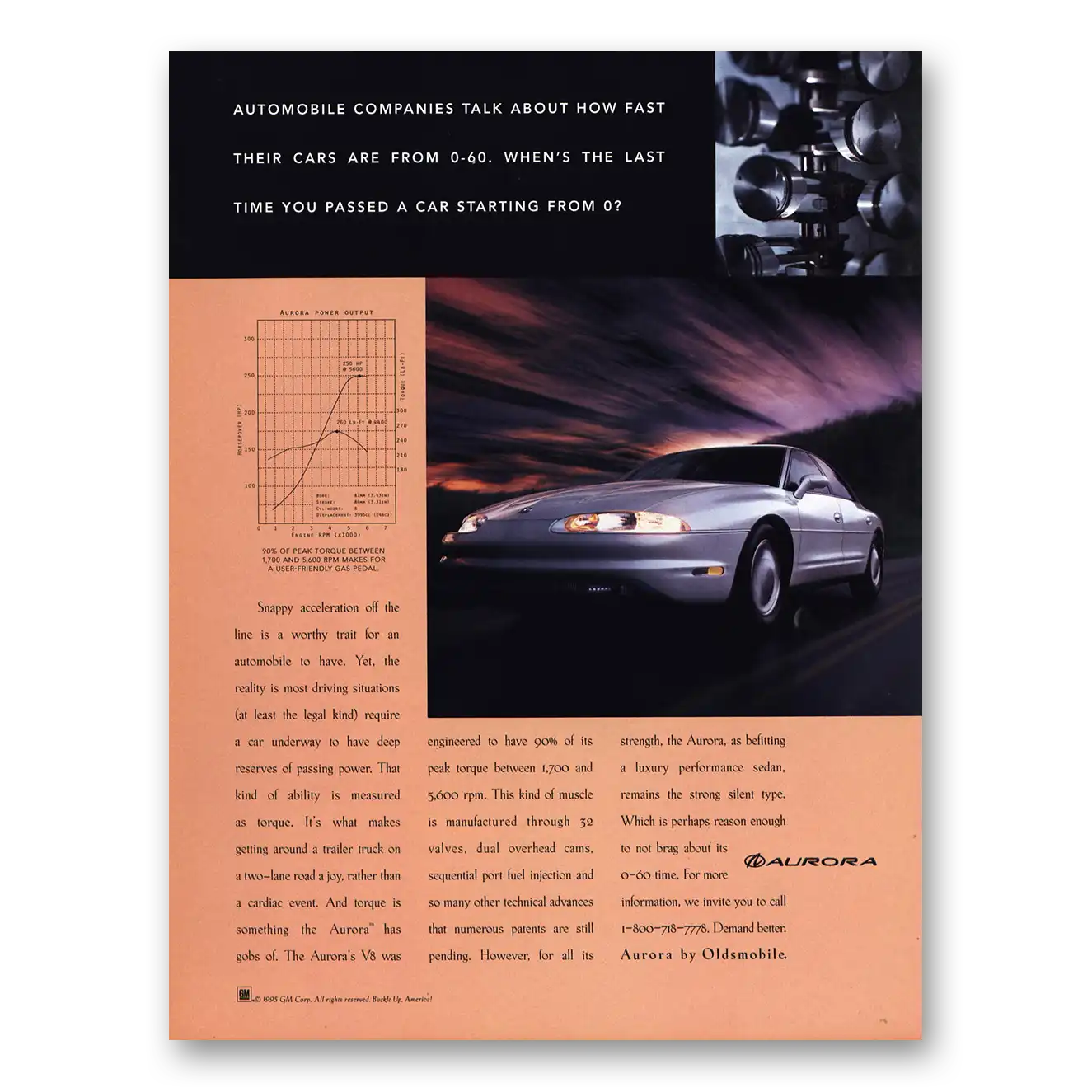 1996 Oldsmobile Aurora Print Ad | Snappy Acceleration