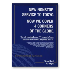 1998 Continental Airlines Print Ad | Nonstop Service
