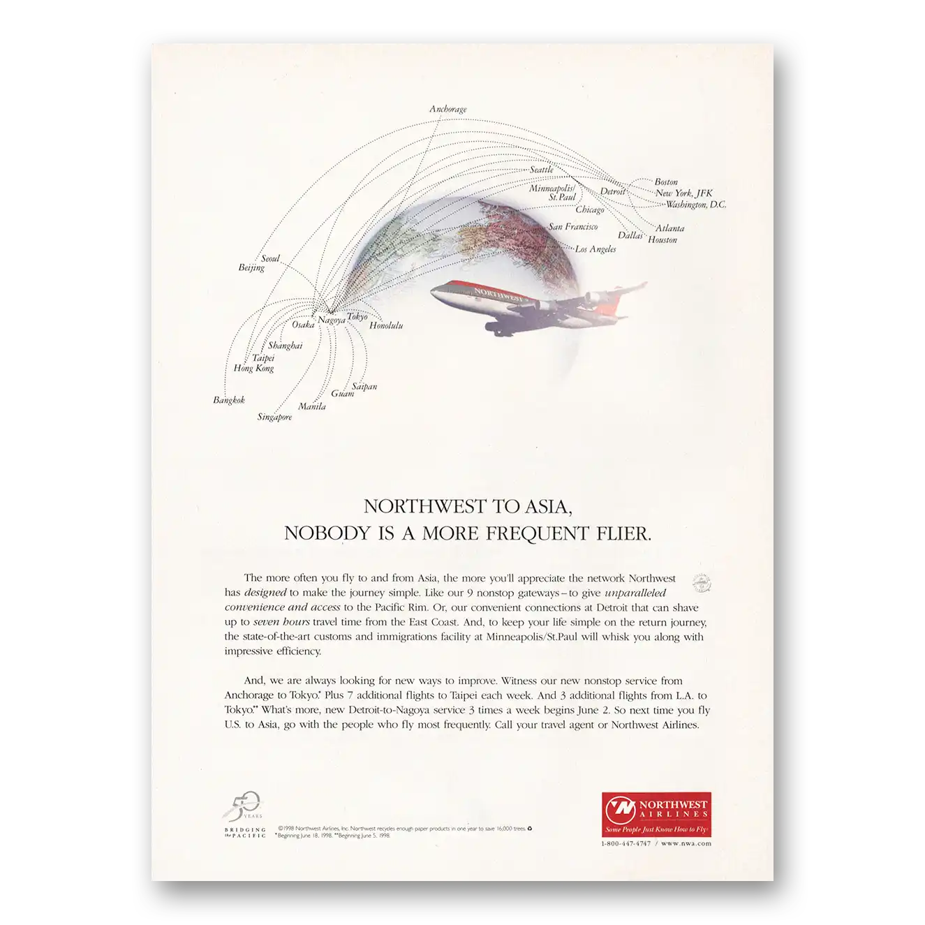 1998 Northwest Airlines Print Ad | Asia