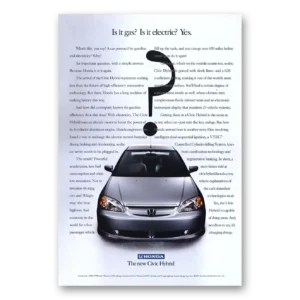 2002 Honda Civic Print Ad | Hybrid Is It Gas