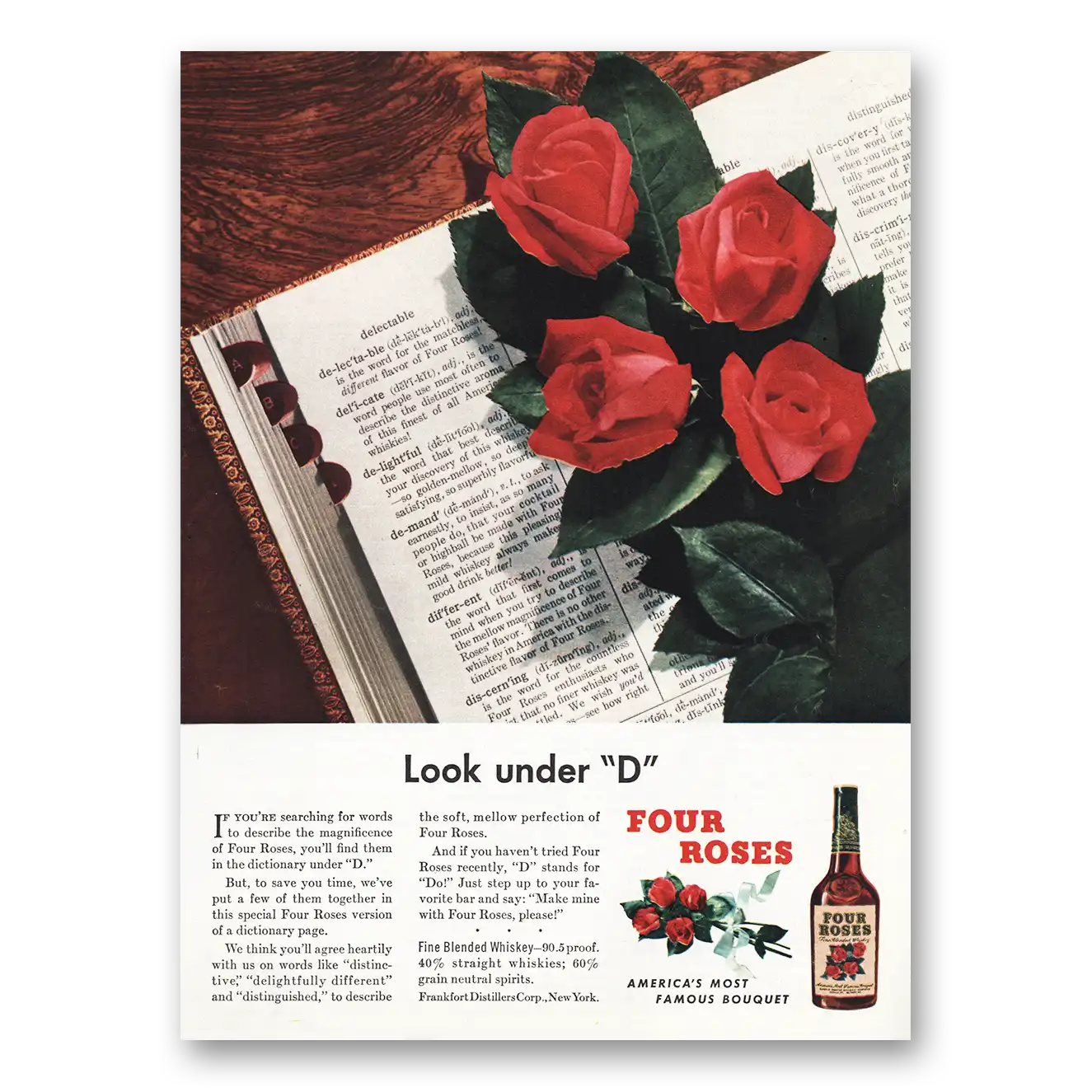 1948 Four Roses Print Ad | Look Under D