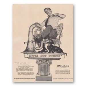 1948 Sanforized Fabric Print Ad | Little Boy Purple